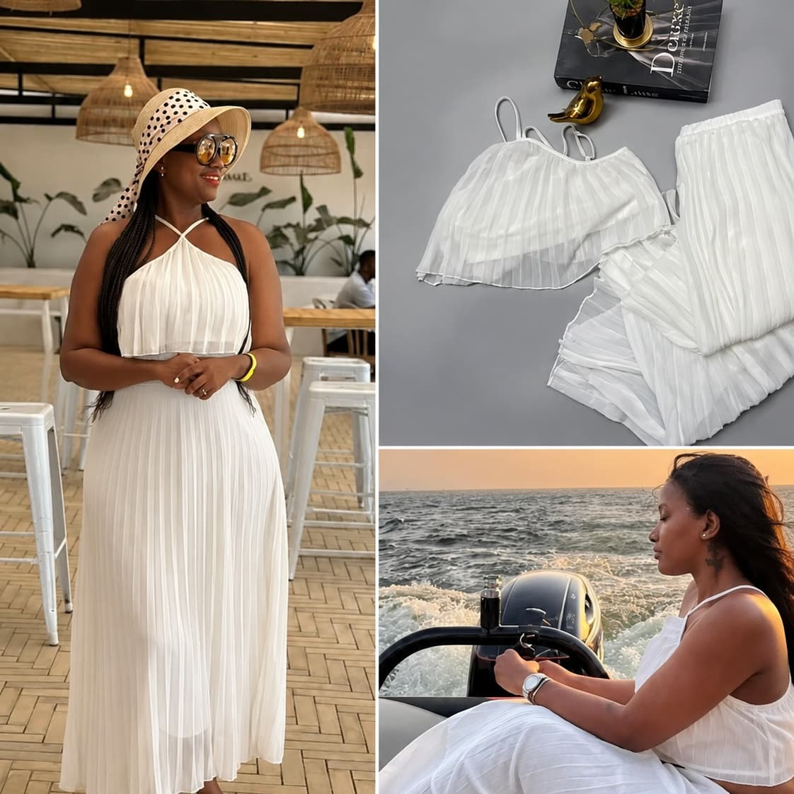 Riviera Pleated Halter Maxi Set